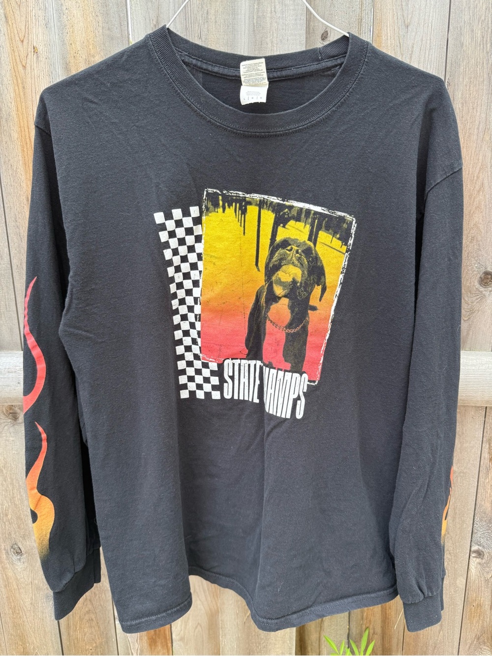 Gildan State Champs Black Long-Sleeve Graphic Tee with Yellow-Red Dog Print